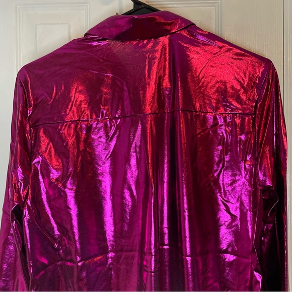 New Cooper & Ella Fuchsia Liquid Shine Women's Shirt Medium Metallic Party NWT - Picture 8 of 16